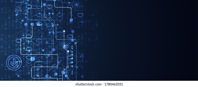 Abstract technology concept with binary code . Circuit board, high computer color background. Vector illustration with space for content, web - template, business tech presentation.