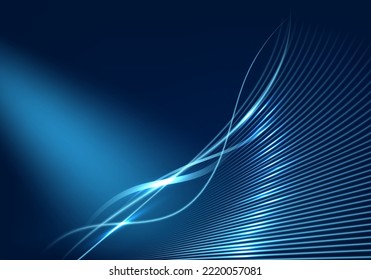 Tecnología abstracta concepto de líneas azules brillantes elementos sobre fondo azul oscuro con efecto de iluminación. Ilustración vectorial