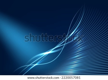 Abstract technology concept blue glowing lines elements on dark blue background with lighting effect. Vector illustartion