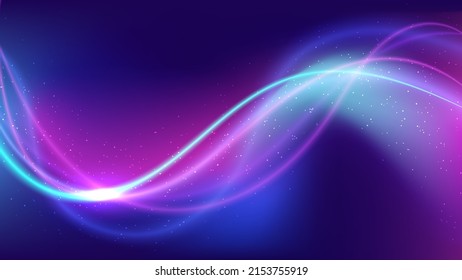 Abstract technology concept blue and pink wave with particles on vibrant color gradient background. Vector illustration