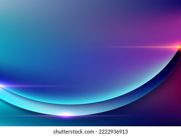 Tecnología abstracta concepto de formas de círculos de gradiente azul y rosa con efecto de iluminación sobre el fondo de color vibrante. Ilustración del vector