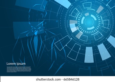 abstract technology concept business man and future circle Interface technology on hi tech background. 