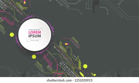 Abstract technology concept. Circuit board, high computer color background. Vector illustration