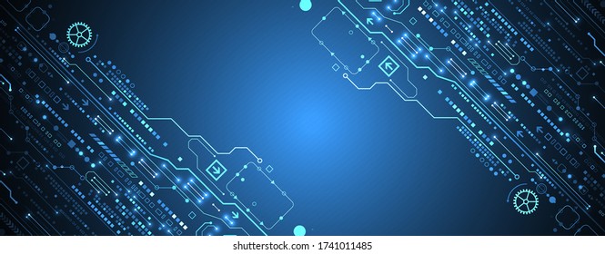 Resumen del concepto de tecnología. Tarjeta de circuito, fondo de color de computadora alto. Ilustración del vector