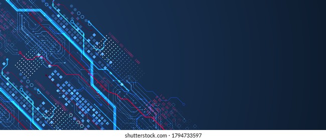 Abstract technology concept. Circuit board, high computer color background. Vector illustration with space for content, web - template, business tech presentation.