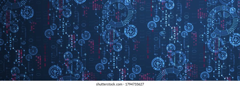 Abstract technology concept. Circuit board, high computer color background. Vector illustration with space for content, web - template, business tech presentation.