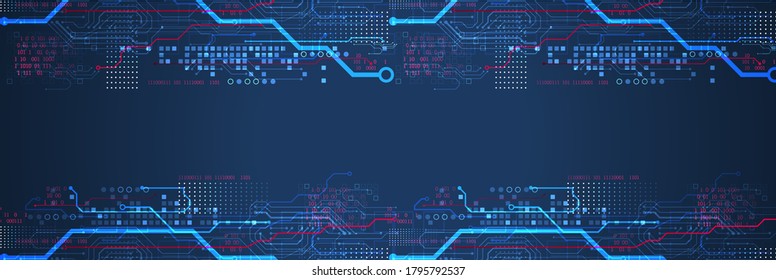 Abstract technology concept. Circuit board, high computer color background. Vector illustration with space for content, web - template, business tech presentation.