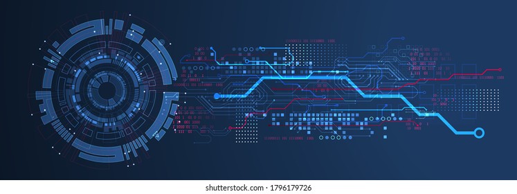 Abstract technology concept. Circuit board, high computer color background. Vector illustration with space for content, web - template, business tech presentation.