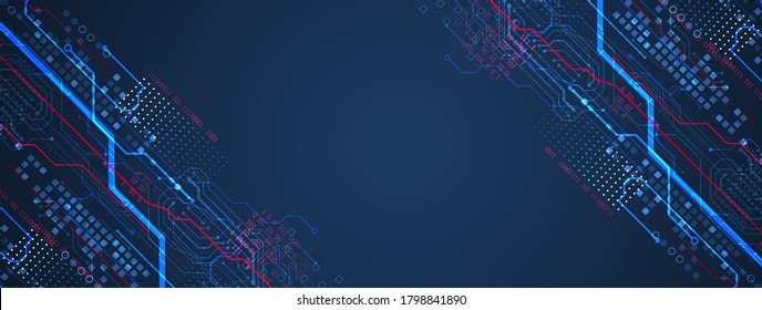 Abstract technology concept. Circuit board, high computer color background. Vector illustration with space for content, web - template, business tech presentation.