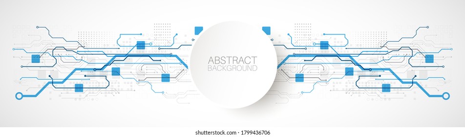 Abstract technology concept. Circuit board, high computer color background. Vector illustration with space for content, web - template, business tech presentation.