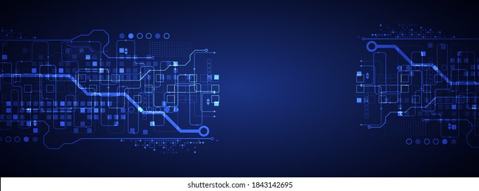 Abstract technology concept. Circuit board, high computer color background. Vector illustration with space for content, web - template, business tech presentation.