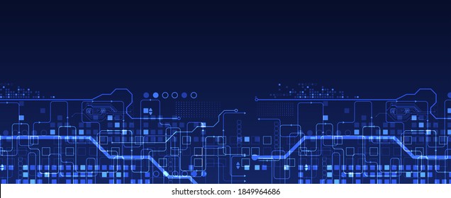 Abstract technology concept. Circuit board, high computer color background. Vector illustration with space for content, web - template, business tech presentation.