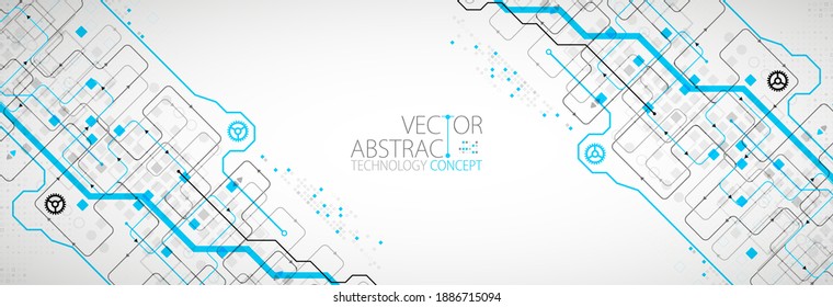 Abstract technology concept. Circuit board, high computer color background. Vector illustration with space for content, web - template, business tech presentation.