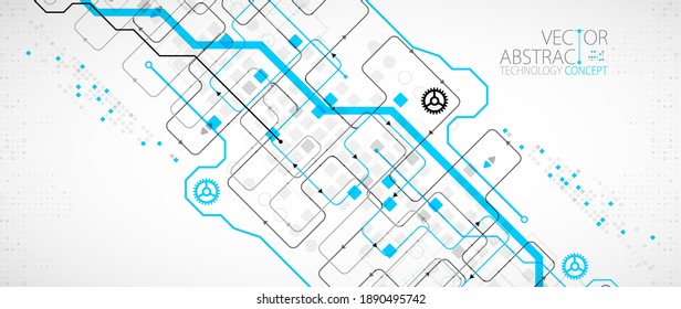 Abstract technology concept. Circuit board, high computer color background. Vector illustration with space for content, web - template, business tech presentation.