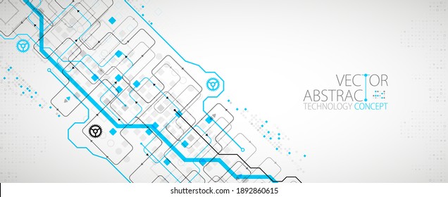 Abstract technology concept. Circuit board, high computer color background. Vector illustration with space for content, web - template, business tech presentation.