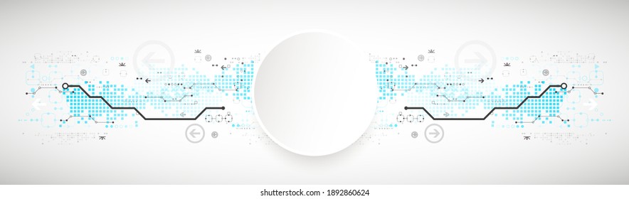Abstract technology concept. Circuit board, high computer color background. Vector illustration with space for content, web - template, business tech presentation.