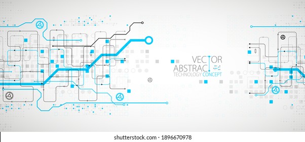 Abstract technology concept. Circuit board, high computer color background. Vector illustration with space for content, web - template, business tech presentation.