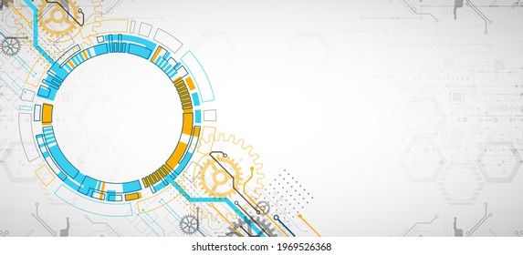 Abstract technology concept. Circuit board, high computer color background. Vector illustration with space for content, web - template, business tech presentation.