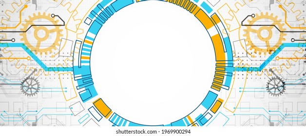 Abstract technology concept. Circuit board, high computer color background. Vector illustration with space for content, web - template, business tech presentation.