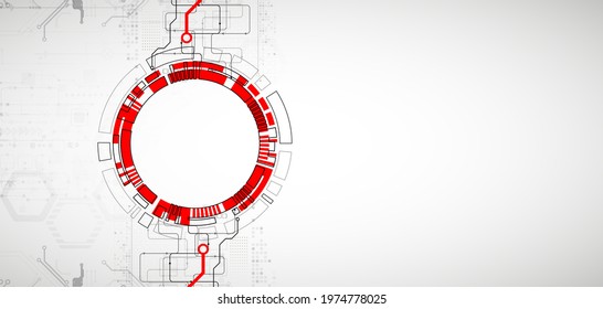 Abstract technology concept. Circuit board, high computer color background. Vector illustration with space for content, web - template, business tech presentation.