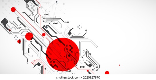 Abstract technology concept. Circuit board, high computer color background. Vector illustration with space for content, web - template, business tech presentation.