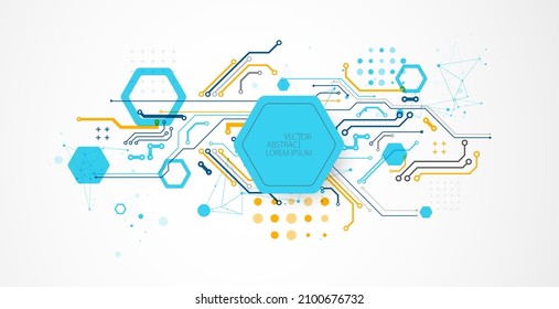 Abstract technology concept. Circuit board, high computer color background. Vector illustration with space for content, web - template, business tech presentation.
