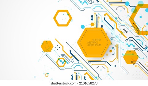 Abstract technology concept. Circuit board, high computer color background. Vector illustration with space for content, web - template, business tech presentation.