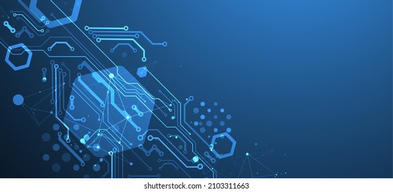 Abstract technology concept. Circuit board, high computer color background. Vector illustration with space for content, web - template, business tech presentation.