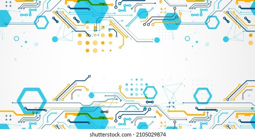 Abstract technology concept. Circuit board, high computer color background. Vector illustration with space for content, web - template, business tech presentation.