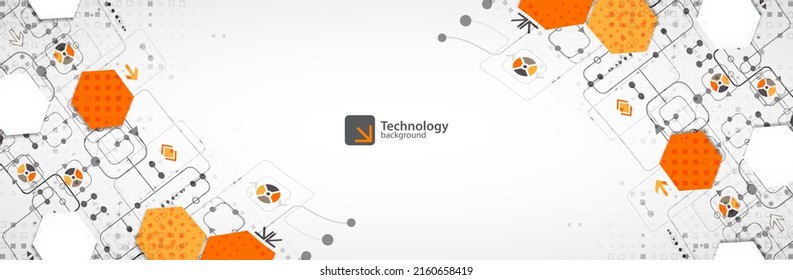 Abstract technology concept. Circuit board, high computer background. Vector illustration with space for content, web - template, business tech presentation.