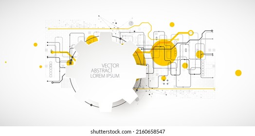 Abstraktes Technologiekonzept. Leiterplatte, hoher Computerhintergrund. Vektorgrafik mit Platz für Inhalte, Web - Vorlage, Business-Tech-Präsentation.