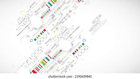 Abstract technology concept. Circuit board, high computer color background. Vector illustration with space for content, web - template, business tech presentation.