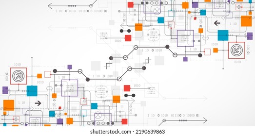 Abstract technology concept. Circuit board, high computer color background. Vector illustration with space for content, web - template, business tech presentation.