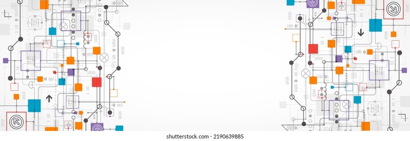 Abstract technology concept. Circuit board, high computer color background. Vector illustration with space for content, web - template, business tech presentation.