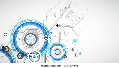 Abstract technology concept. Circuit board, high computer color background. Vector illustration with space for content, web - template, business tech presentation.
