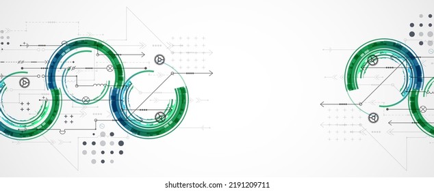 Abstract technology concept. Circuit board, high computer color background. Vector illustration with space for content, web - template, business tech presentation.