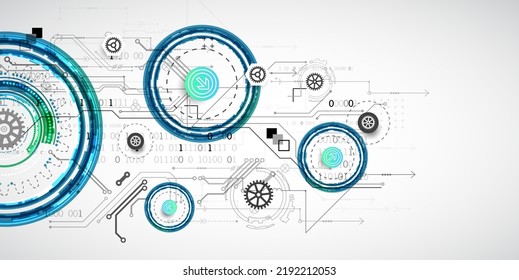 Abstract technology concept. Circuit board, high computer color background. Vector illustration with space for content, web - template, business tech presentation.