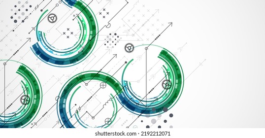 Abstract technology concept. Circuit board, high computer color background. Vector illustration with space for content, web - template, business tech presentation.