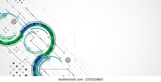 Abstract technology concept. Circuit board, high computer color background. Vector illustration with space for content, web - template, business tech presentation.