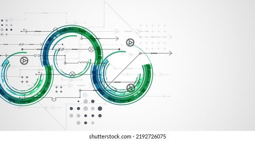 Abstract technology concept. Circuit board, high computer color background. Vector illustration with space for content, web - template, business tech presentation.