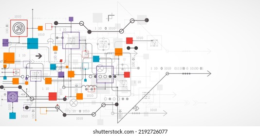 Resumen del concepto de tecnología. Tarjeta de circuito, fondo de color de computadora alto. Ilustración vectorial con espacio para contenido, web - plantilla, presentación de tecnología empresarial.
