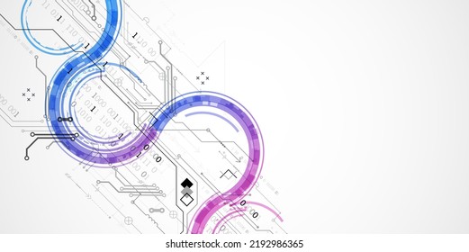 Abstract technology concept. Circuit board, high computer color background. Vector illustration with space for content, web - template, business tech presentation.