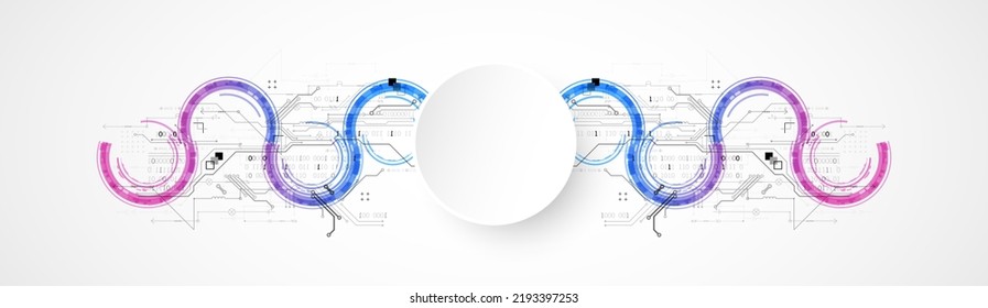 Abstract technology concept. Circuit board, high computer color background. Vector illustration with space for content, web - template, business tech presentation.