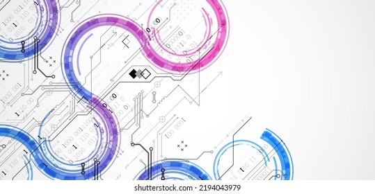 Abstract technology concept. Circuit board, high computer color background. Vector illustration with space for content, web - template, business tech presentation.