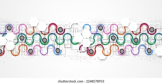 Resumen del concepto de tecnología. Tarjeta de circuito, fondo de color de computadora alto. Ilustración vectorial con espacio para contenido, web - plantilla, presentación de tecnología empresarial.