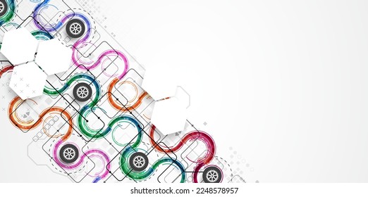Abstract technology concept. Circuit board, high computer color background. Vector illustration with space for content, web - template, business tech presentation.