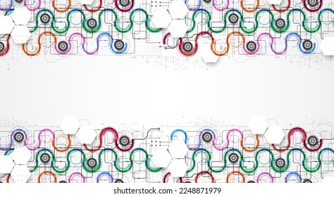 Abstract technology concept. Circuit board, high computer color background. Vector illustration with space for content, web - template, business tech presentation.