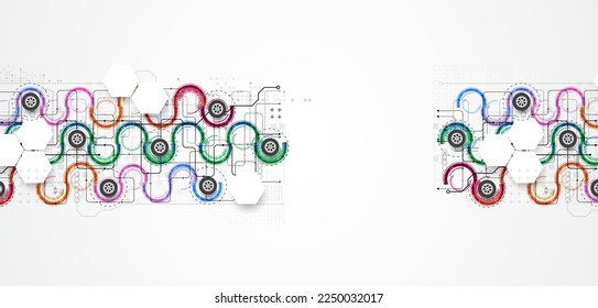 Abstract technology concept. Circuit board, high computer color background. Vector illustration with space for content, web - template, business tech presentation.