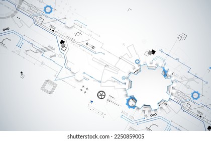 Abstract technology concept. Circuit board, high computer color background. Vector illustration with space for content, web - template, business tech presentation.