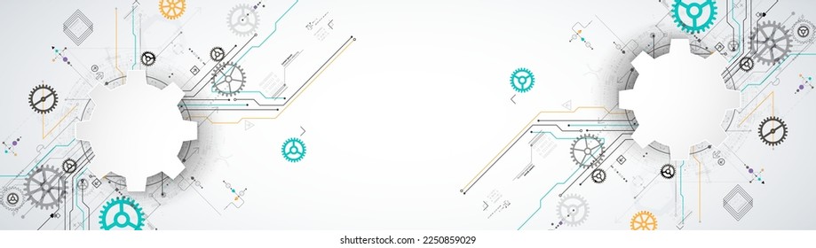 Abstract technology concept. Circuit board, high computer color background. Vector illustration with space for content, web - template, business tech presentation.